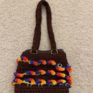 Handcrafted Brown Crochet Bag with Multicolor Accents